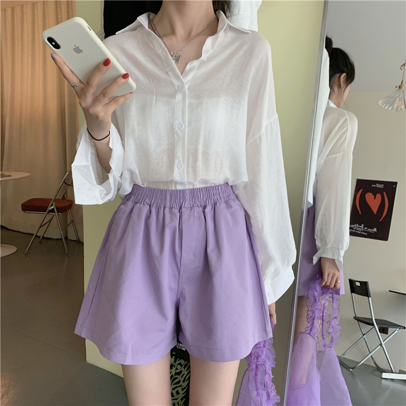 Shorts female ins summer new candy color Korean version net red a-word high waist thin loose casual wide leg pants