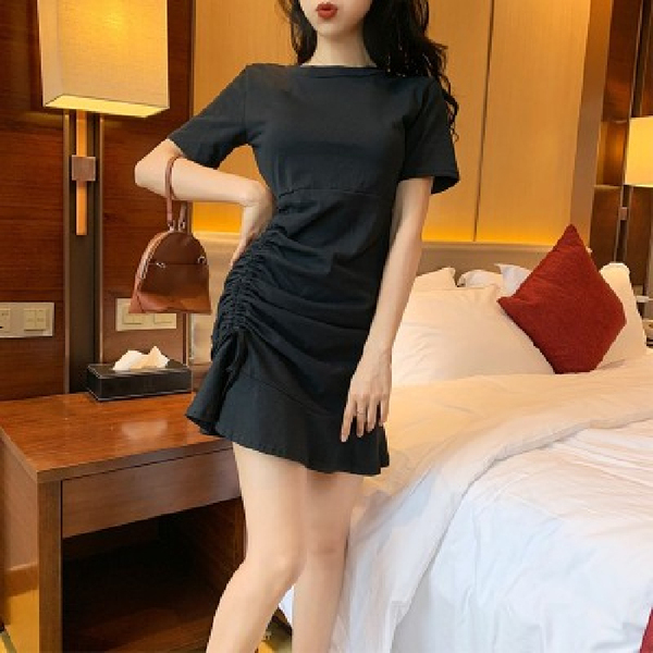 Summer ruffled lace-up dress drawstring slim skirt female students Korean style loose sexy high waist short skirt trendy