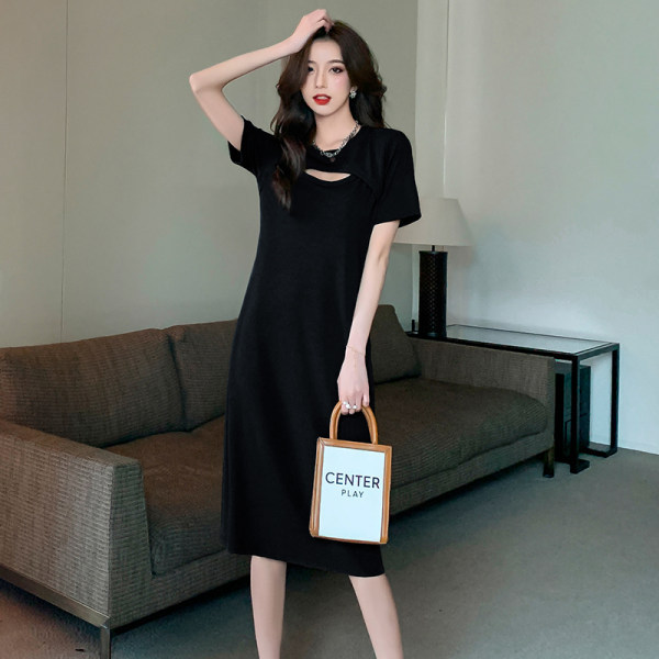 2024 new slim-fitting, slimming and flesh-covering mid-length dress for women, Korean style sweet style waist-cinching hollow skirt for women summer