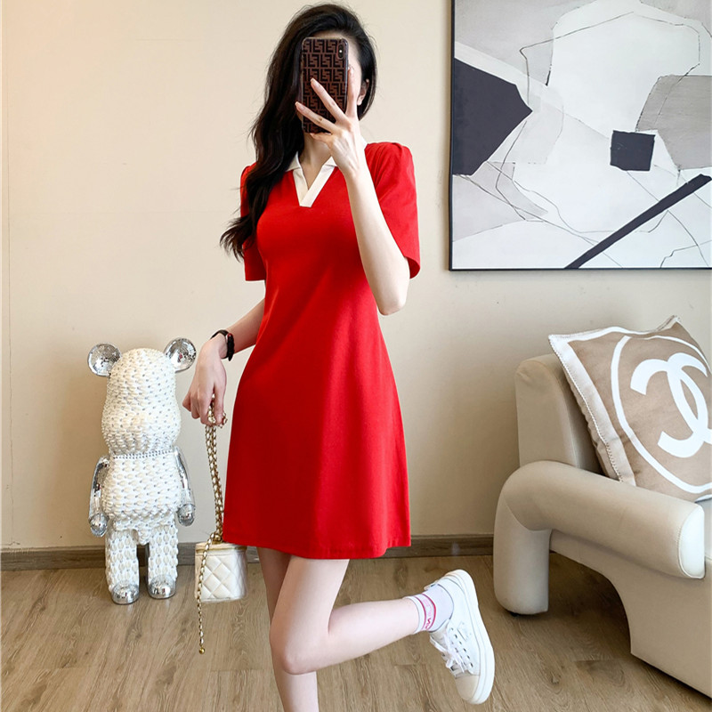 Polo collar dress women's summer 2024 new loose casual T-shirt dress slim, fresh and versatile sports skirt