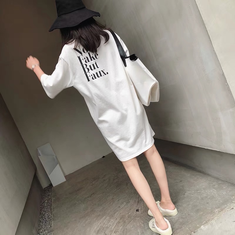 LN49743# 纯棉夏季新款设计感中长T恤裙女休闲宽松短袖连衣裙 服裝批發女裝批發服飾貨源