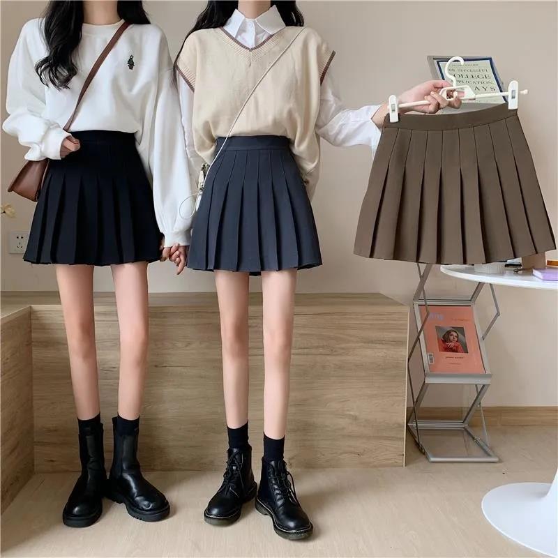 New JK skirt high waist slim A-line skirt versatile shirt solid pleated skirt women's spring and summer skirt