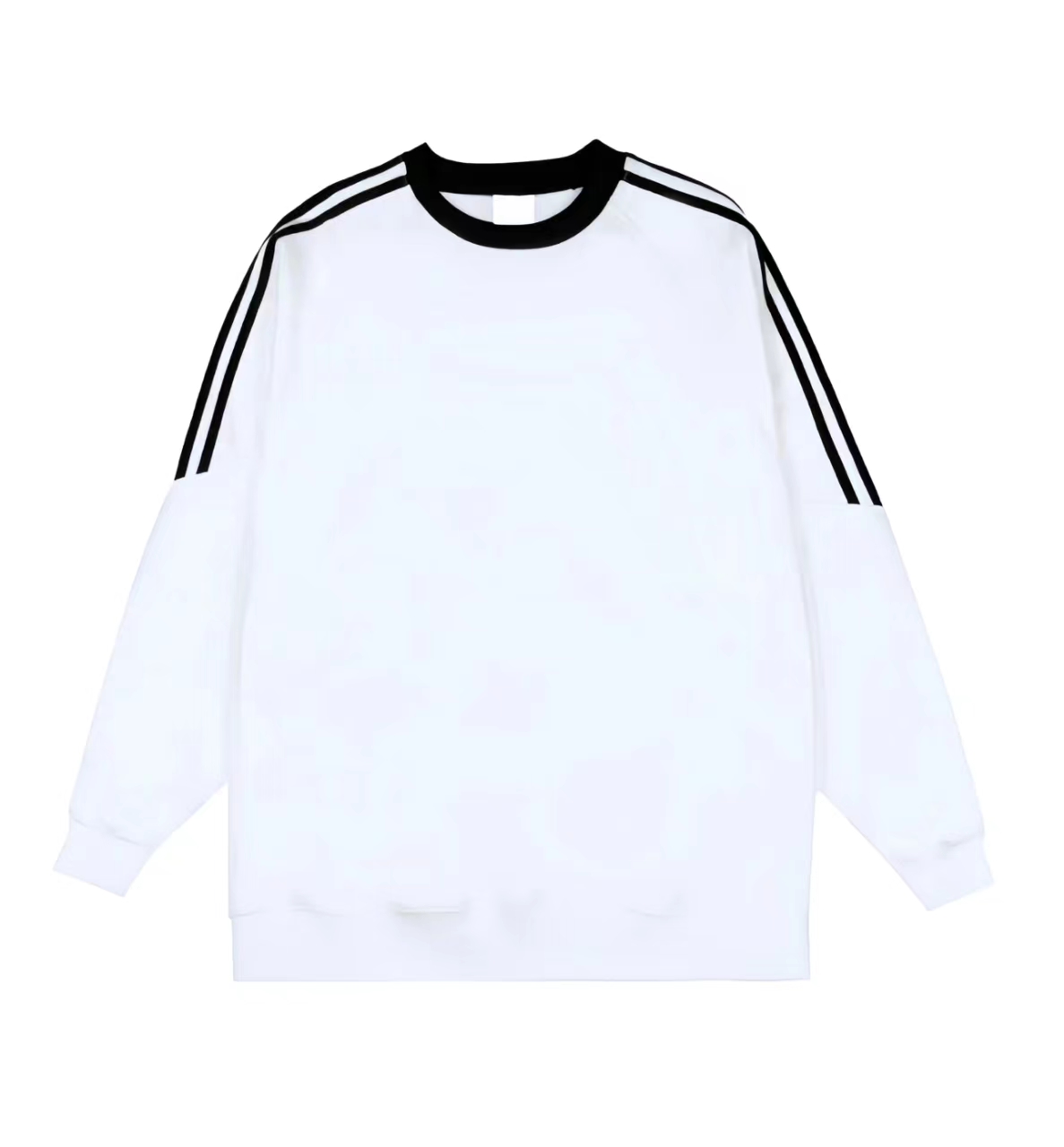 100% cotton-faced Chinese cotton wool composite milk silk 320g round neck sweatshirt for men and women half-pull three-stripes blank version