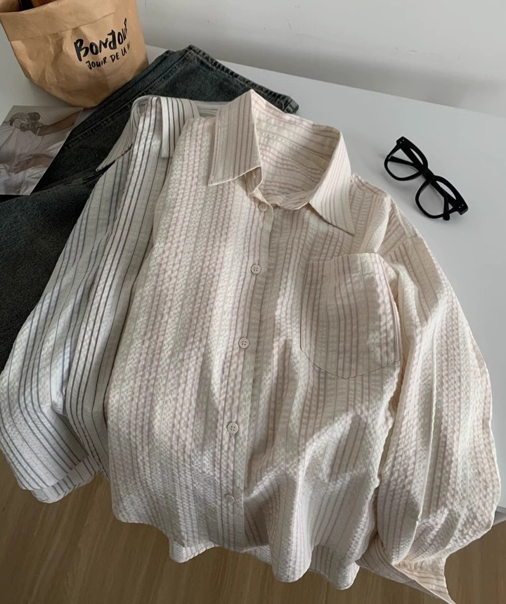 2024 Summer Thin Sunscreen Cotton Shirt Women's Striped Small Fresh Loose Versatile Slim Shirt Outerwear Top