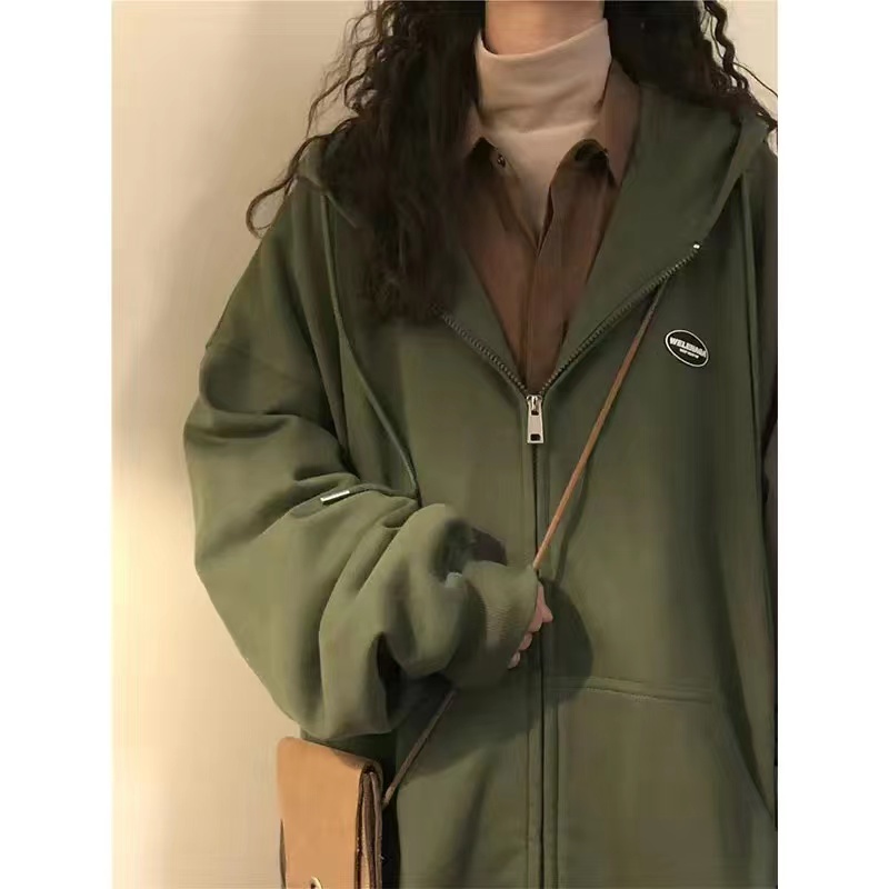 CVC Huamian autumn and winter outer wear oversize loose American retro cardigan sweatshirt women's winter plus velvet thickening