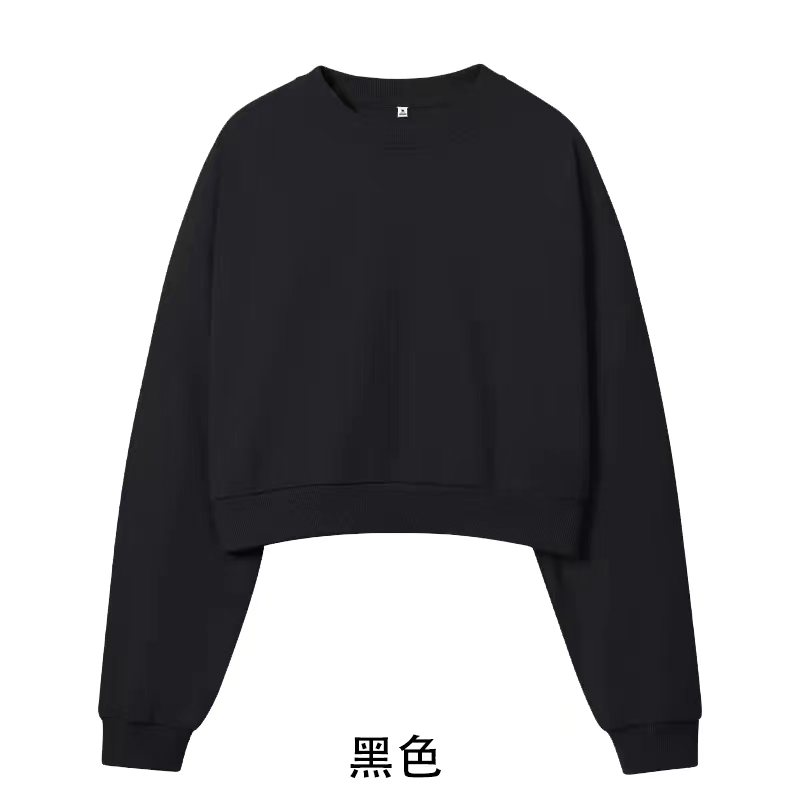 100% cotton surface Chinese cotton wool composite milk silk 320g light version short round neck thin sweatshirt for women blank version