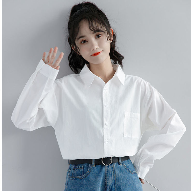 Velvet pure cotton  new casual white long-sleeved shirt women's thin top loose niche jacket