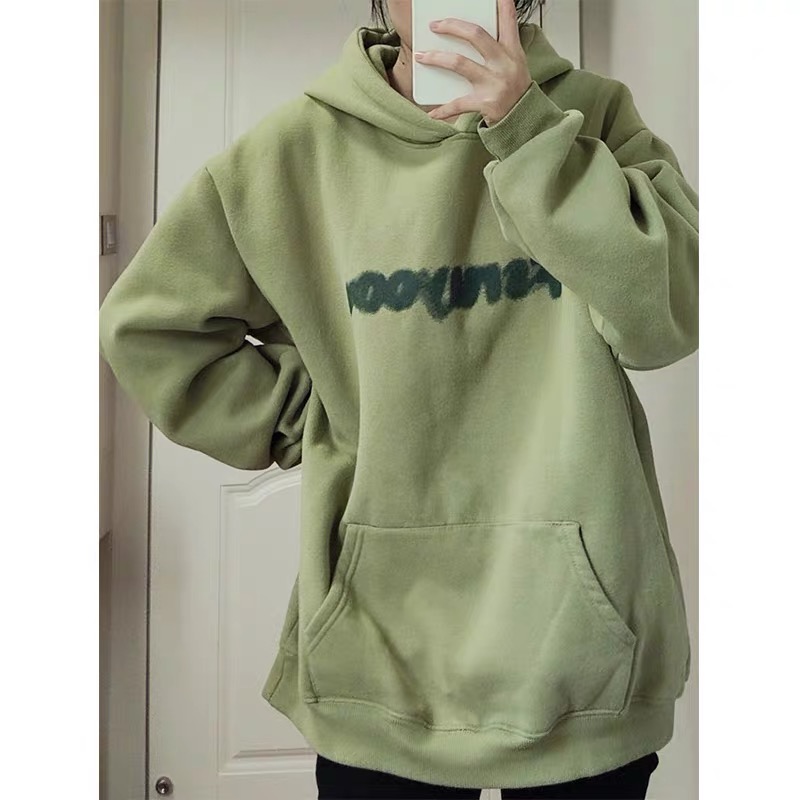 CVC Chinese cotton ball-free American green oversize sweatshirt for women  new autumn and winter loose ins trendy jacket