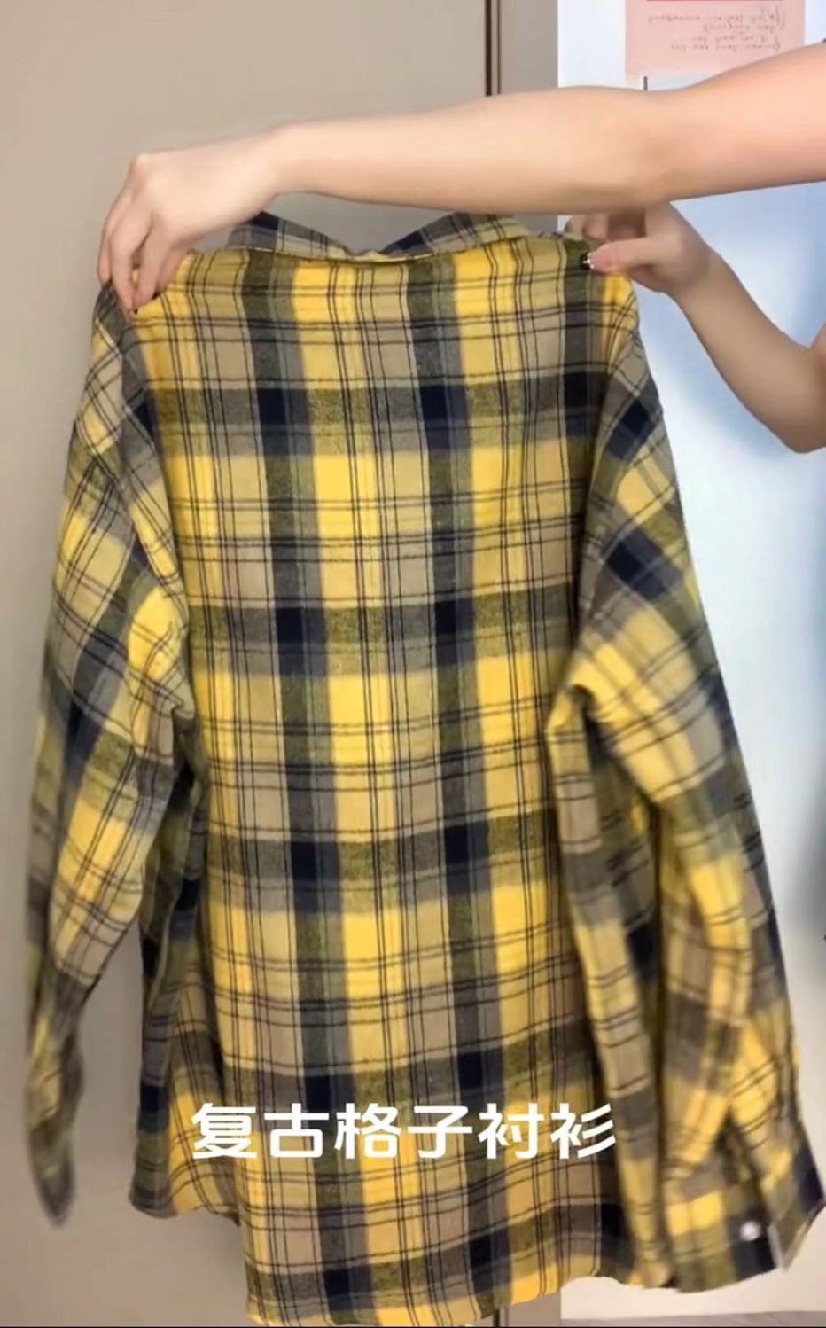 Dopamine wear pure cotton yellow and black plaid shirt women's loose lazy style mid-length shirt sun protection shirt wear outside