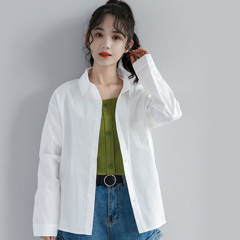 Velvet pure cotton  new casual white long-sleeved shirt women's thin top loose niche jacket