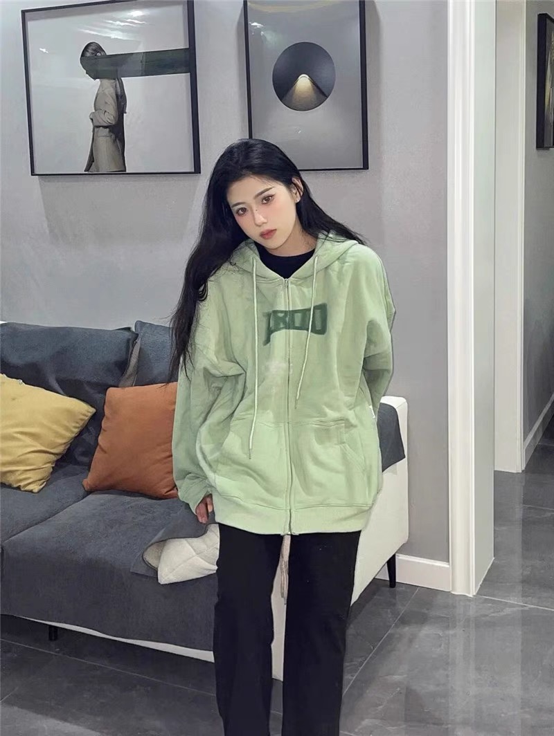 CVC Huamian early autumn top Korean style loose bf lazy style niche zipper hooded sweatshirt jacket women ins trend