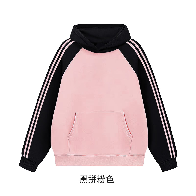 100% cotton surface Chinese cotton food wool compound milk silk 320g color matching three stripes hooded sweatshirt for men and women blank version