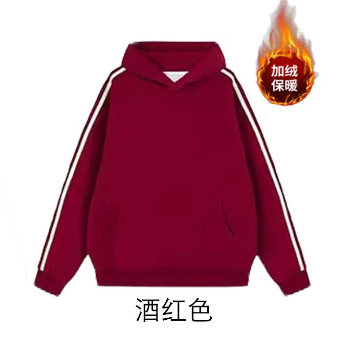 100% cotton surface Chinese cotton food wool compound silver fox velvet 420g hooded plus velvet sweatshirt women's trendy brand three-stripe version