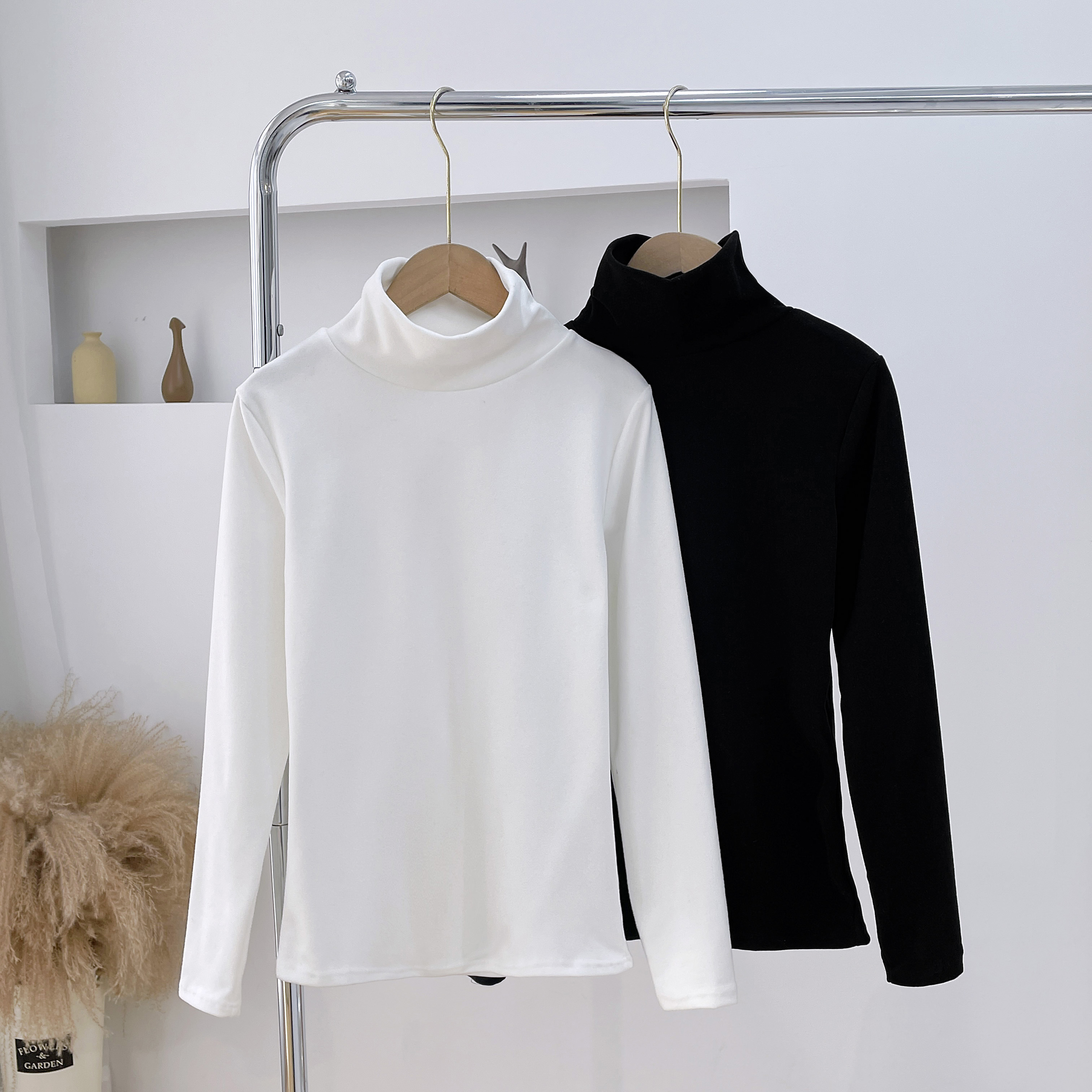 Real shot of half turtleneck bottoming shirt for women  new style plus velvet and thickened German velvet solid color inner long-sleeved top sweater