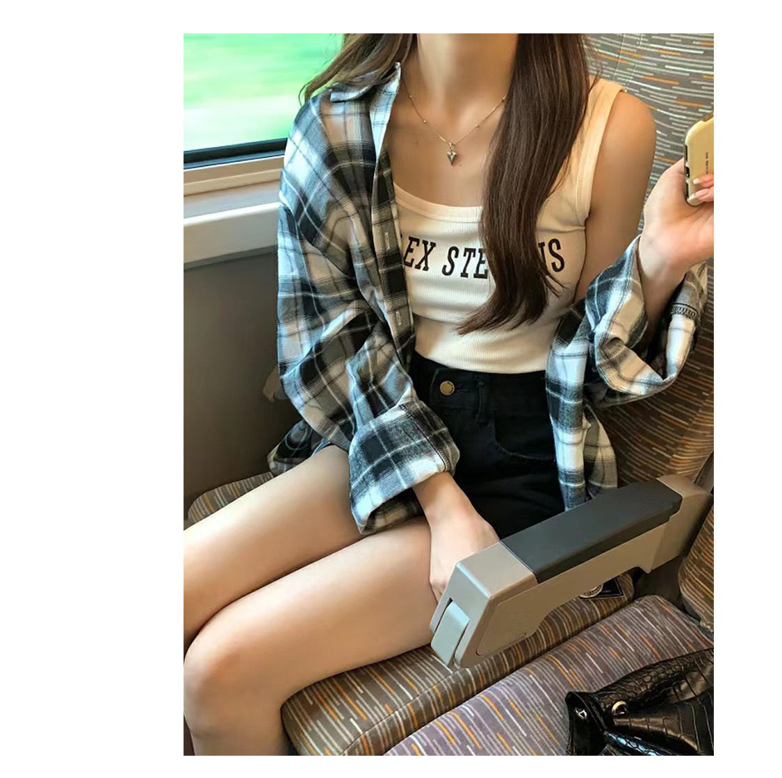 Lazy BF style polo collar plaid shirt jacket summer new fashion loose mid-length sun protection top for women