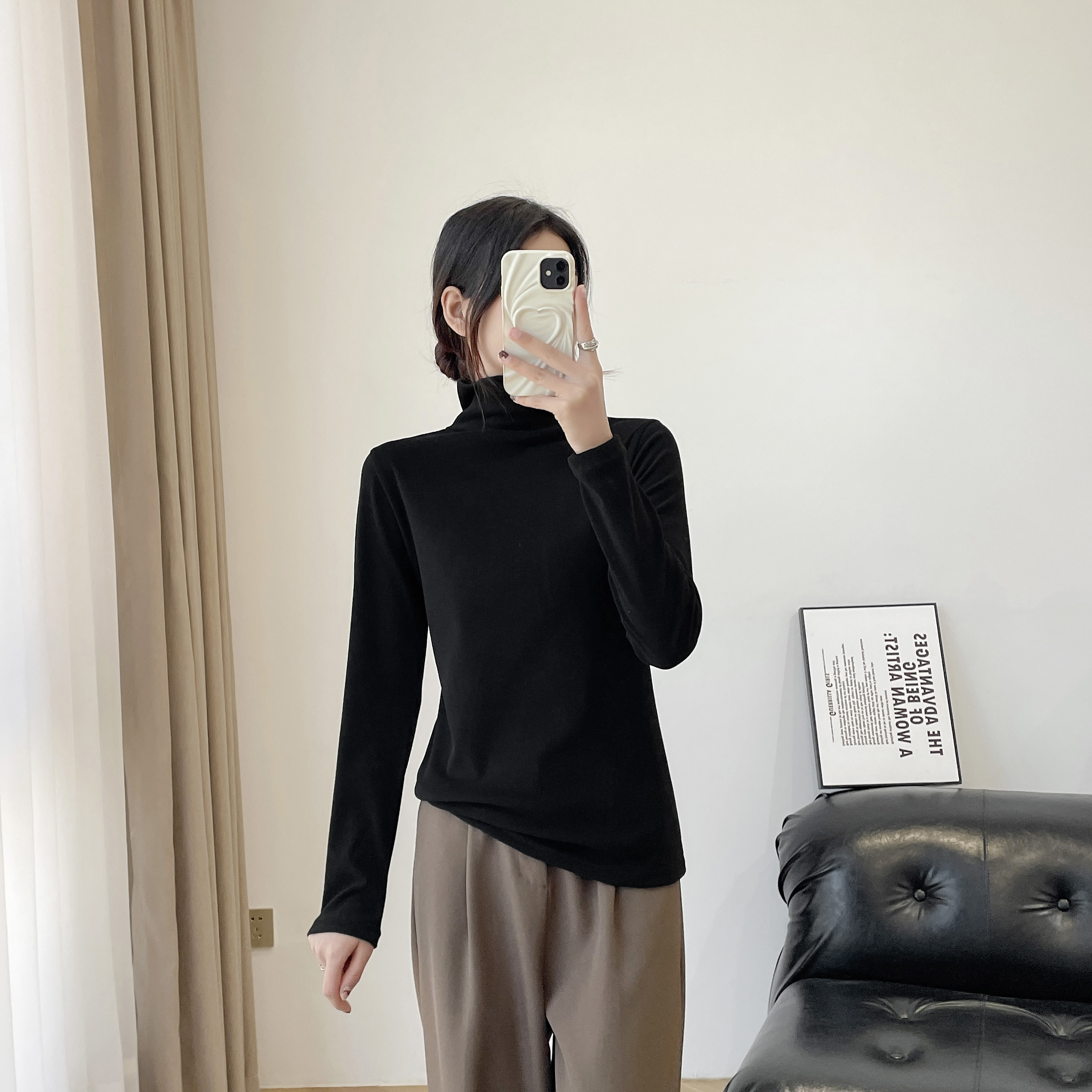 Real shot of half turtleneck bottoming shirt for women  new style plus velvet and thickened German velvet solid color inner long-sleeved top sweater