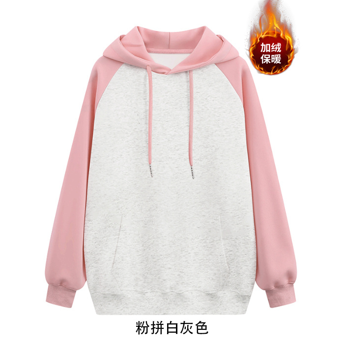 100% cotton surface Chinese cotton wool composite silver fox velvet 420g back pack collar light version round neck sweatshirt for women blank version