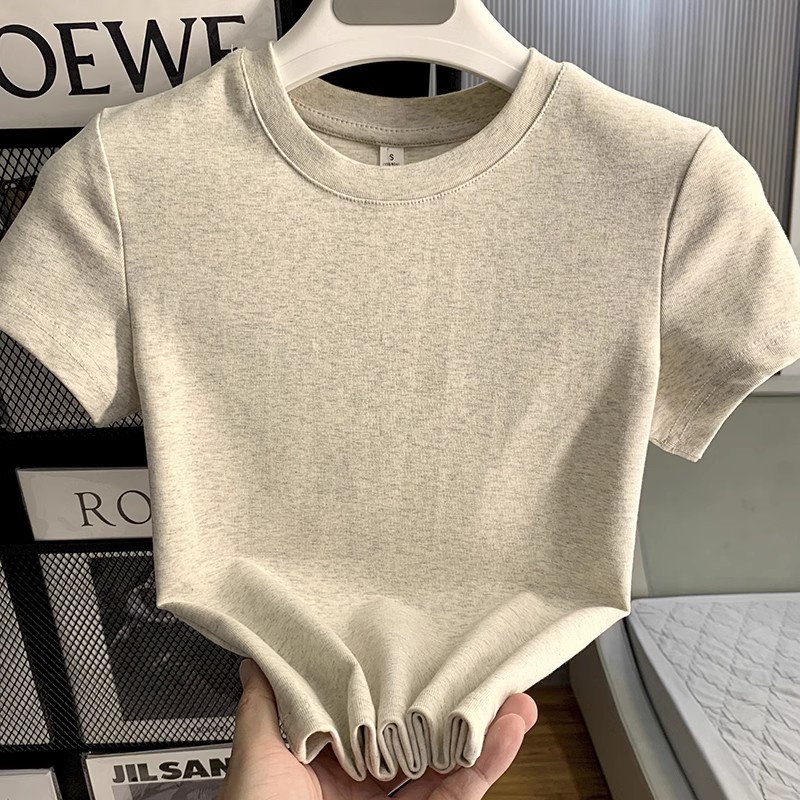 220g cotton 21 count/92% cotton 8% spandex 40 count bottoming shirt round neck short sleeve short T-shirt for women slim solid color