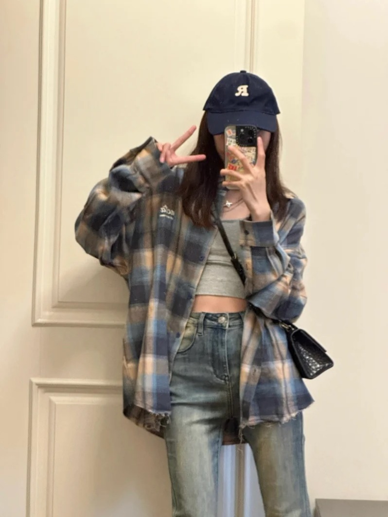 2024 New Early Autumn American Lazy Style Shirt Jacket Women's Autumn and Winter Shirt Small Long Sleeve Top