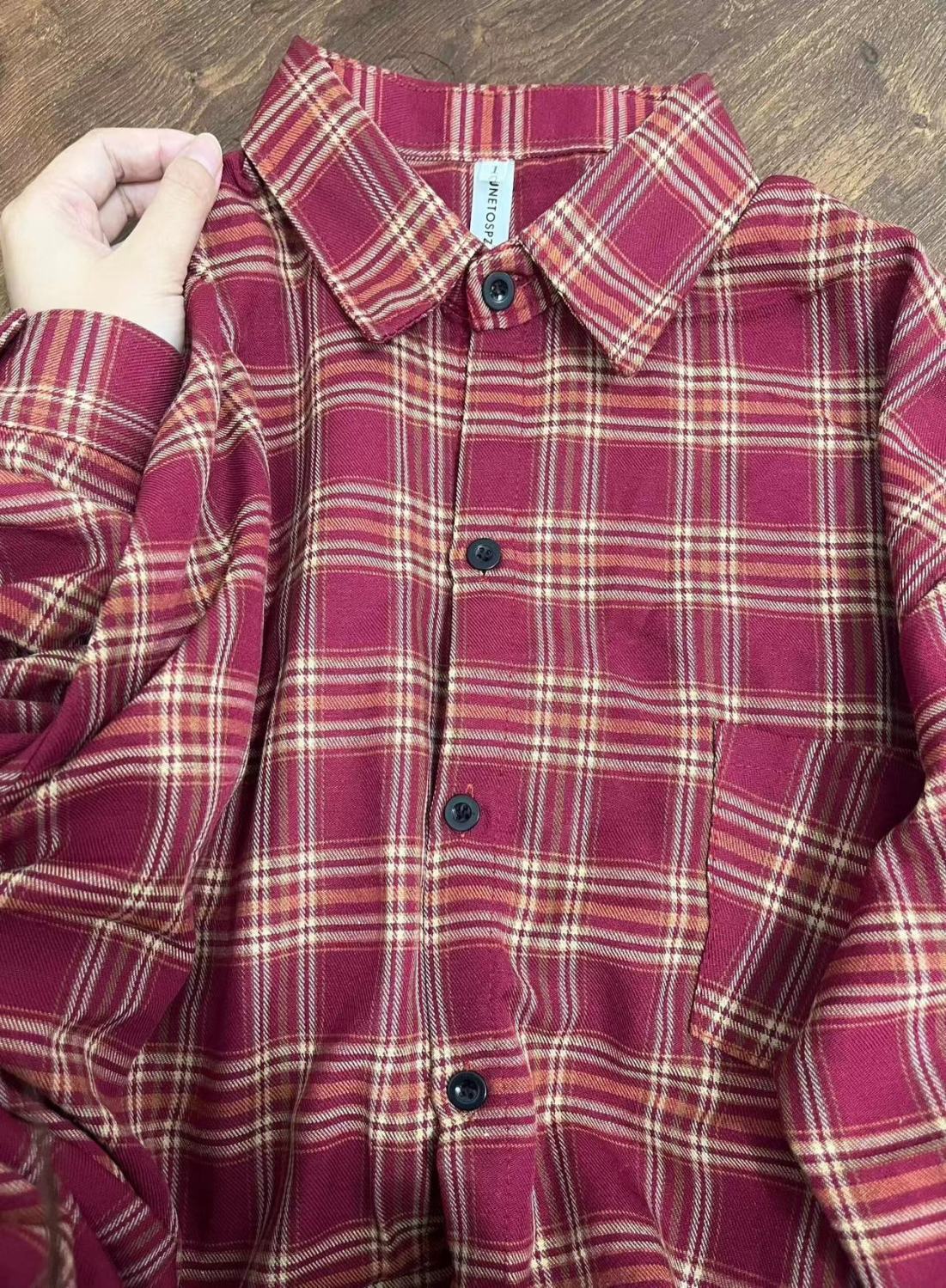 American high-end red plaid shirt for women spring and autumn 2024 new loose lazy style long-sleeved shirt top for outer wear