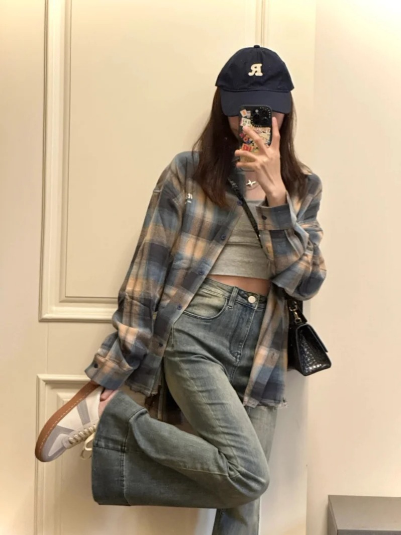 2024 New Early Autumn American Lazy Style Shirt Jacket Women's Autumn and Winter Shirt Small Long Sleeve Top