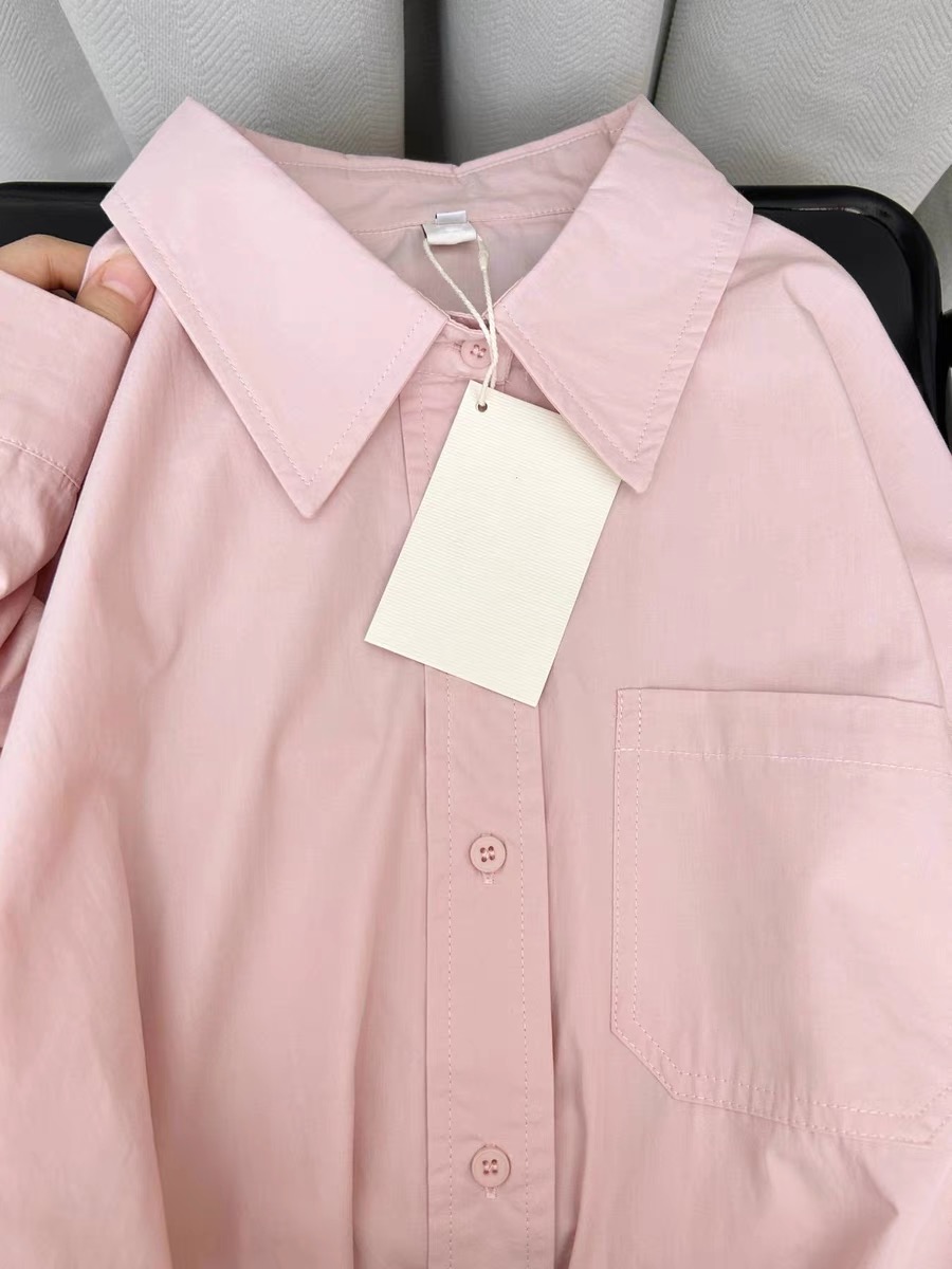 New early autumn lotus pink pure cotton shirt for women to wear inside and outside niche design long-sleeved tops petite shirt