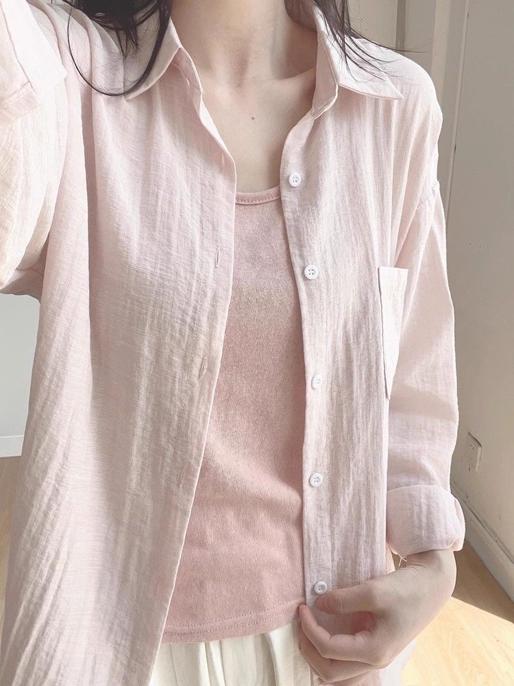 French solid color thin sun protection long-sleeved shirt women's summer new loose slim shirt layered top jacket