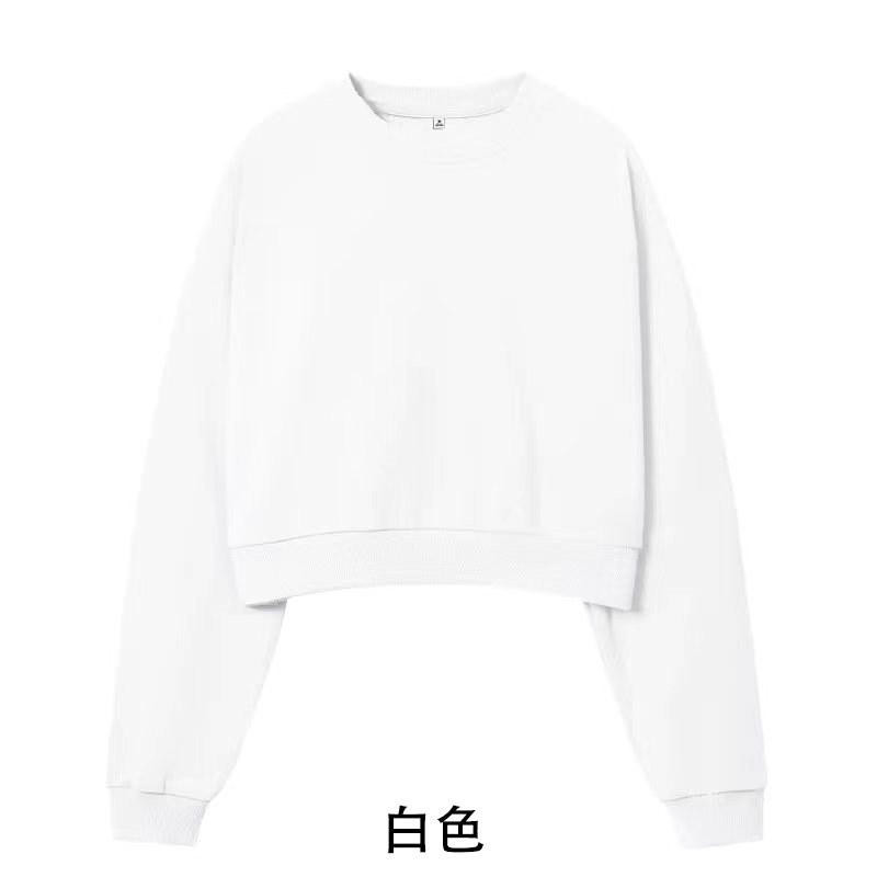 100% cotton surface Chinese cotton wool composite milk silk 320g light version short round neck thin sweatshirt for women blank version