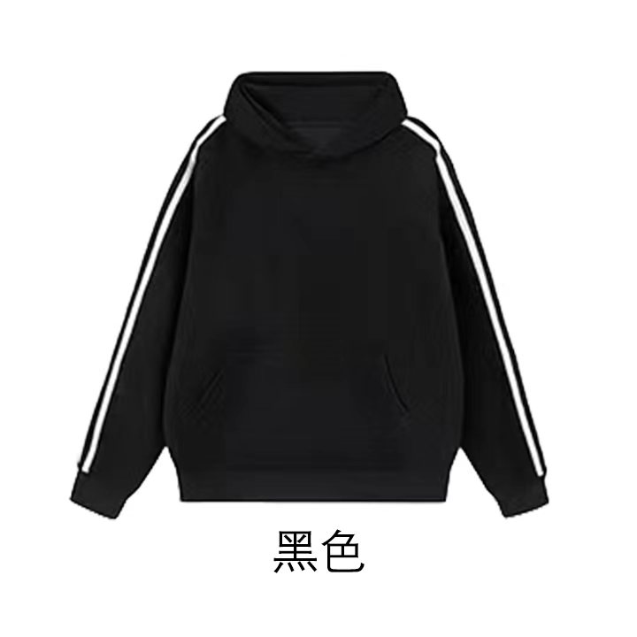 100% cotton surface Chinese cotton food wool compound milk silk 320g hooded thin sweatshirt men and women three stripes blank version