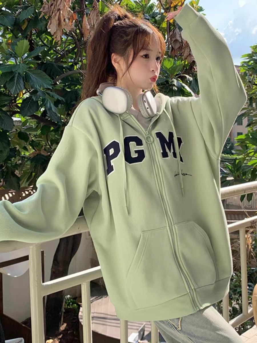 CVC Huamian  new hooded embroidered sweatshirt jacket women's design niche American retro student ins