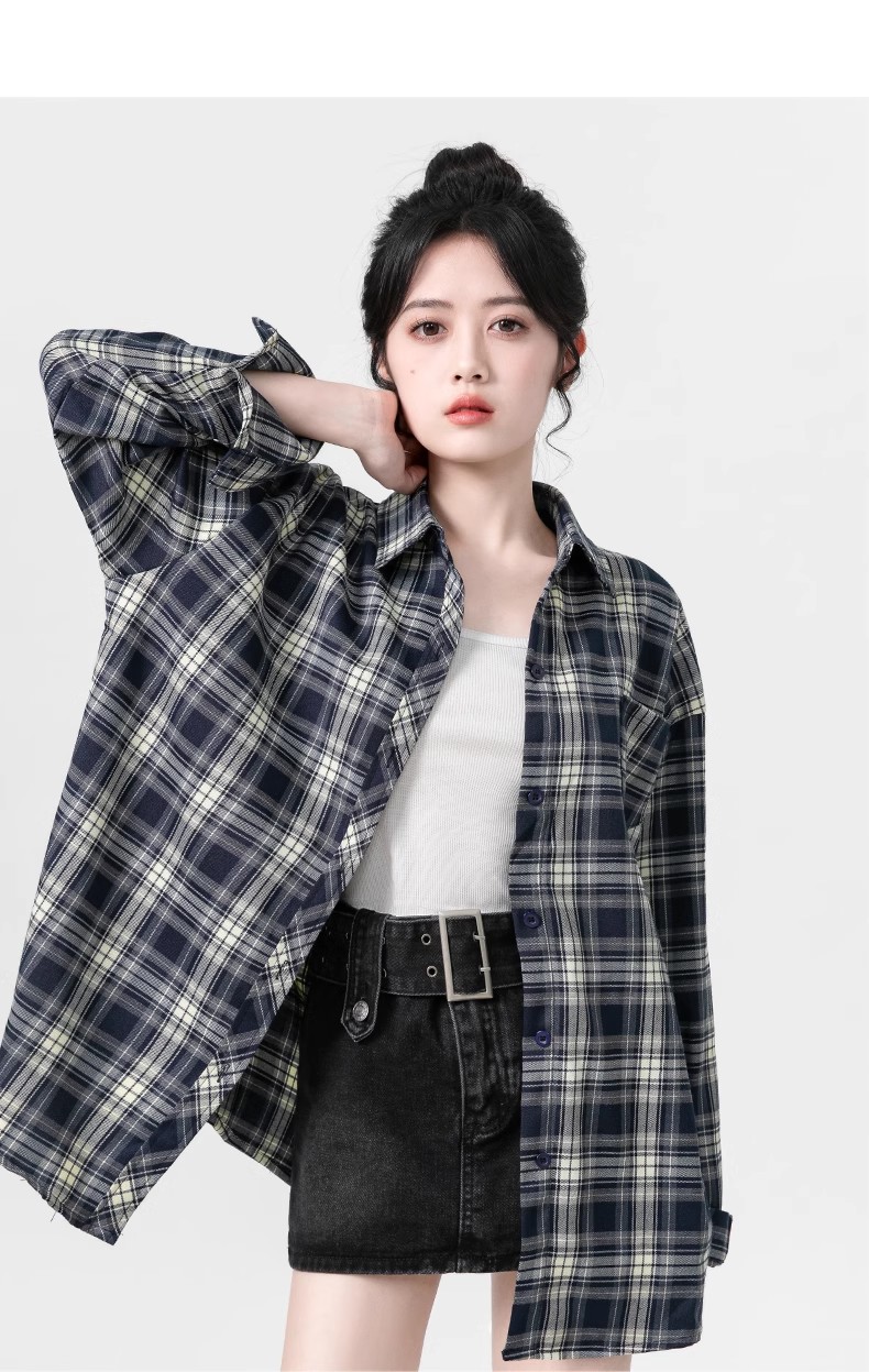 POLO collar plaid long-sleeved shirt for women 2024 spring and autumn new retro Hong Kong style casual thin shirt jacket top