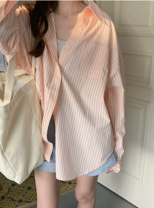 Cotton striped shirt for women  spring and autumn new Korean style layered shirt design niche long-sleeved top