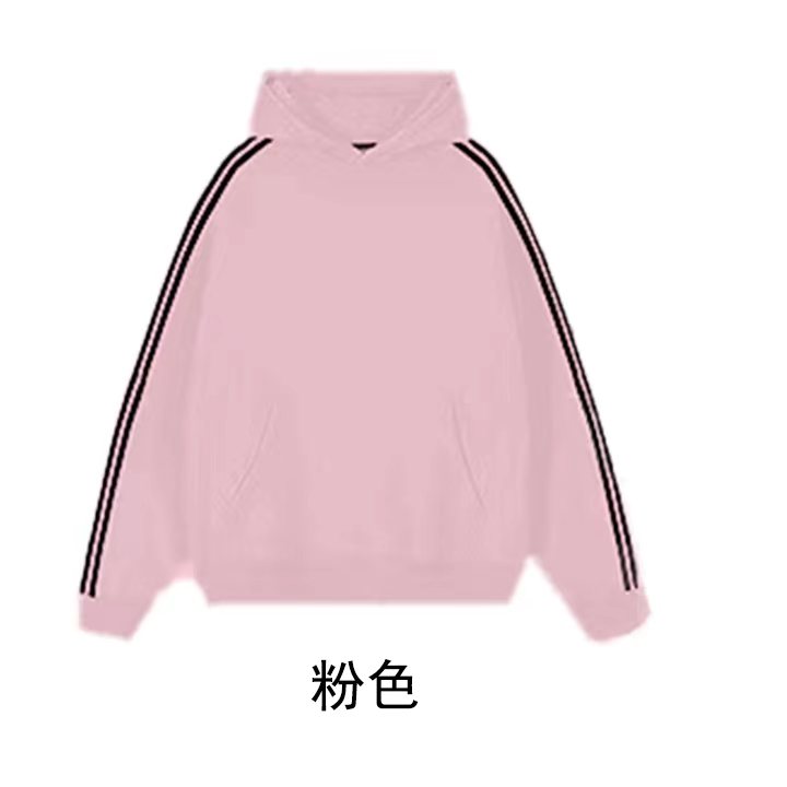 100% cotton surface Chinese cotton food wool compound milk silk 320g hooded thin sweatshirt men and women three stripes blank version