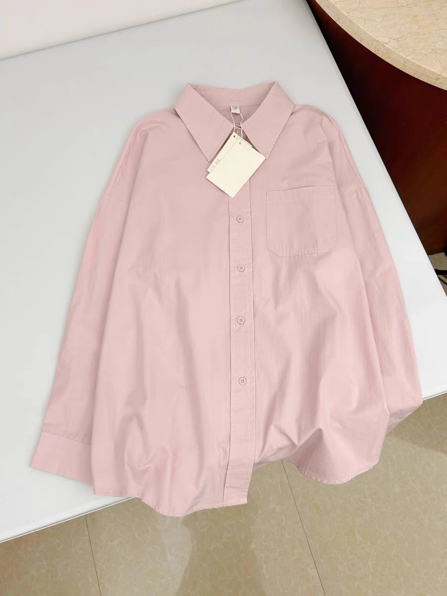 New early autumn lotus pink pure cotton shirt for women to wear inside and outside niche design long-sleeved tops petite shirt