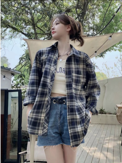 Plaid shirt women's new summer design niche outer wear sun protection shirt high-end long-sleeved top jacket