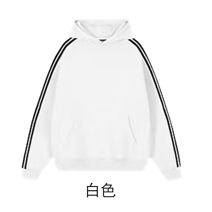 100% cotton surface Chinese cotton food wool compound milk silk 320g hooded thin sweatshirt men and women three stripes blank version