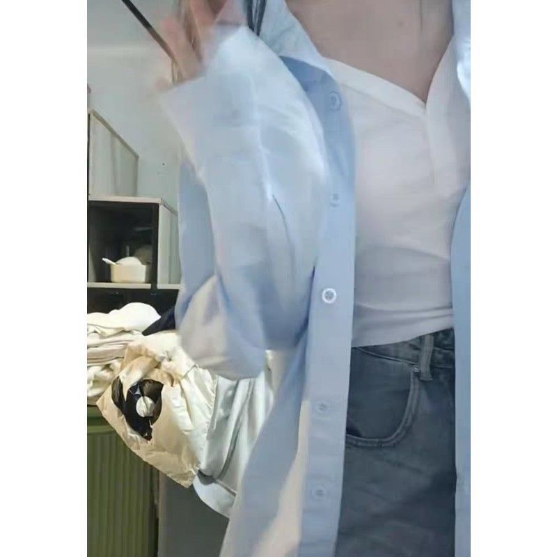 2024 new washed cotton Japanese solid color ins trendy lapel long-sleeved shirt simple casual top jacket