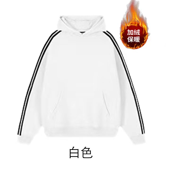 100% cotton surface Chinese cotton food wool compound silver fox velvet 420g hooded plus velvet sweatshirt women's trendy brand three-stripe version