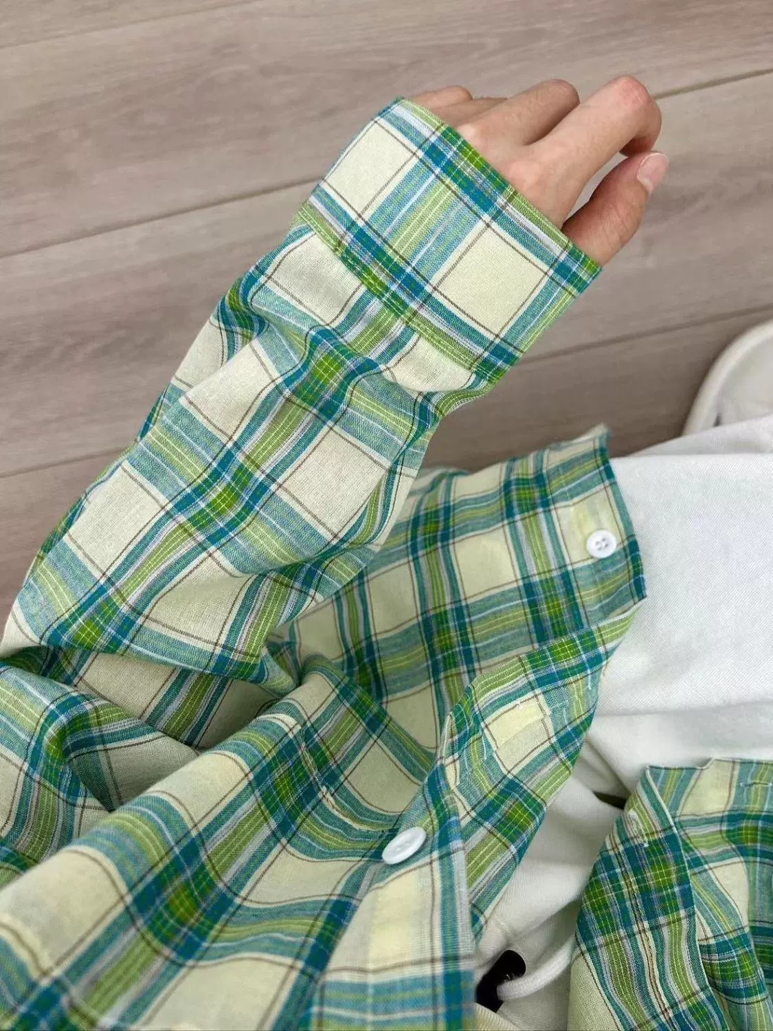 French green plaid shirt jacket for women summer 2024 new sun protection shirt niche chic shirt loose top