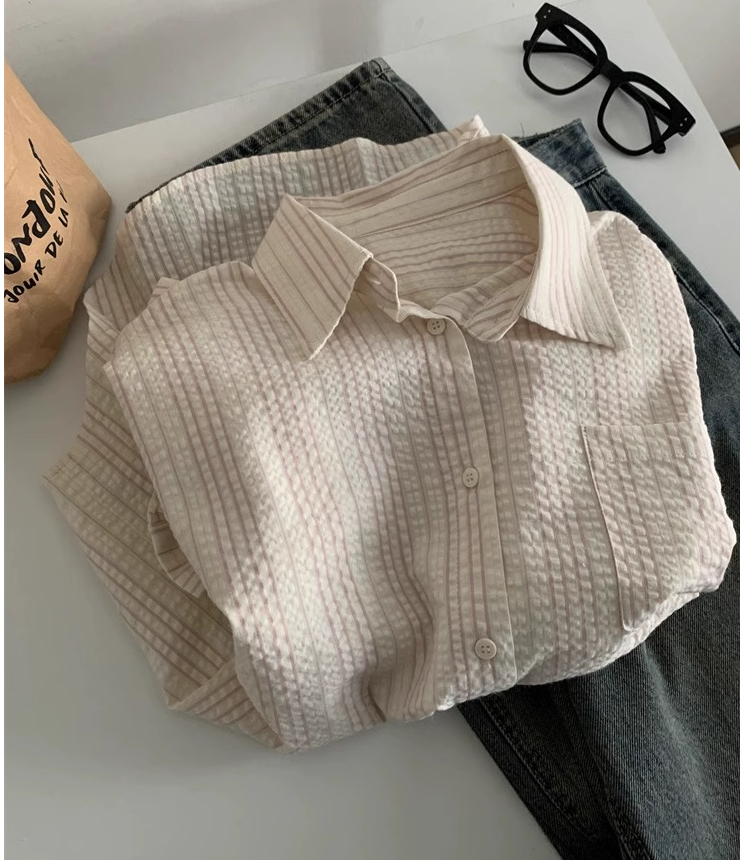 2024 Summer Thin Sunscreen Cotton Shirt Women's Striped Small Fresh Loose Versatile Slim Shirt Outerwear Top