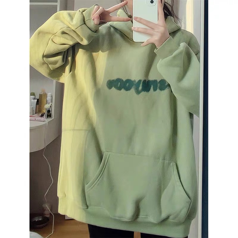 CVC Chinese cotton ball-free American green oversize sweatshirt for women  new autumn and winter loose ins trendy jacket