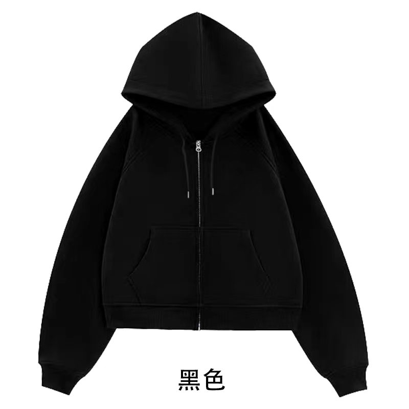 100% cotton surface Chinese cotton wool composite milk silk 320g short zipper thin sweatshirt women's blank version jacket