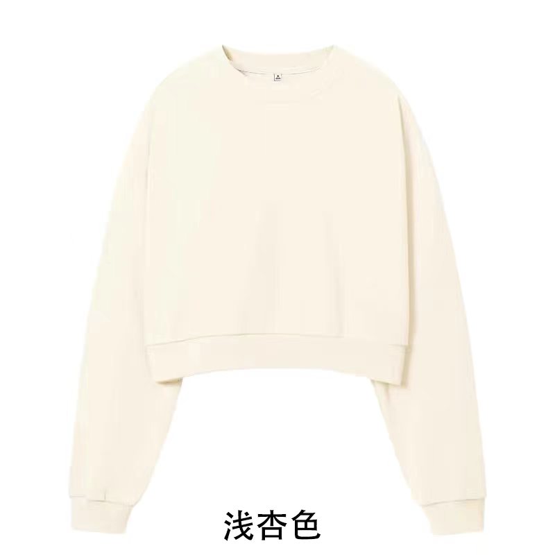 100% cotton surface Chinese cotton wool composite milk silk 320g light version short round neck thin sweatshirt for women blank version