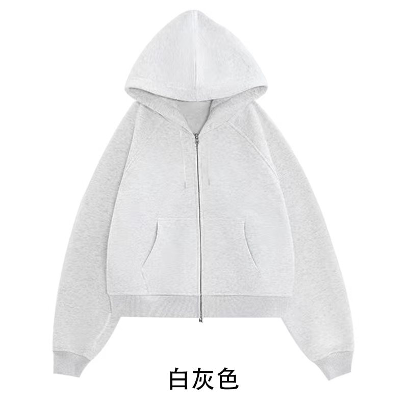 100% cotton surface Chinese cotton wool composite milk silk 320g short zipper thin sweatshirt women's blank version jacket