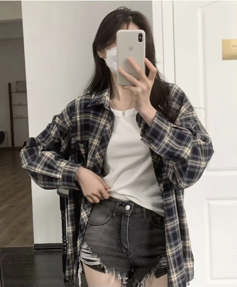 Plaid shirt women's new summer design niche outer wear sun protection shirt high-end long-sleeved top jacket