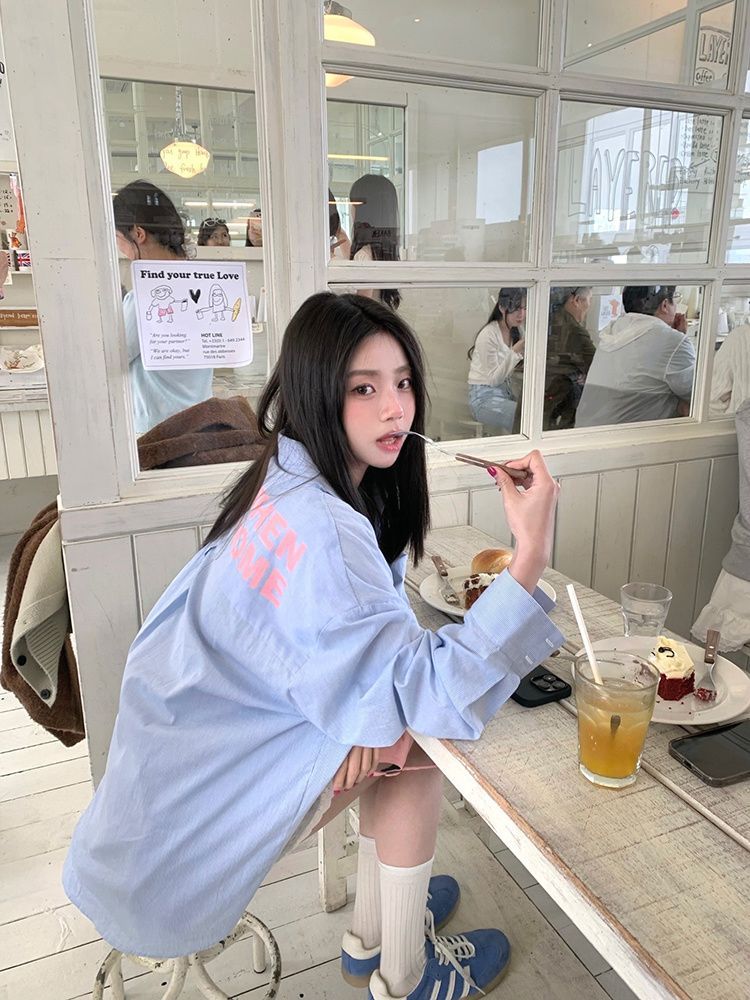 Korean Style Unique and Chic Shirt Blue and White Striped Shirt Spring and Summer New 2024 Loose Sunproof Thin Jacket