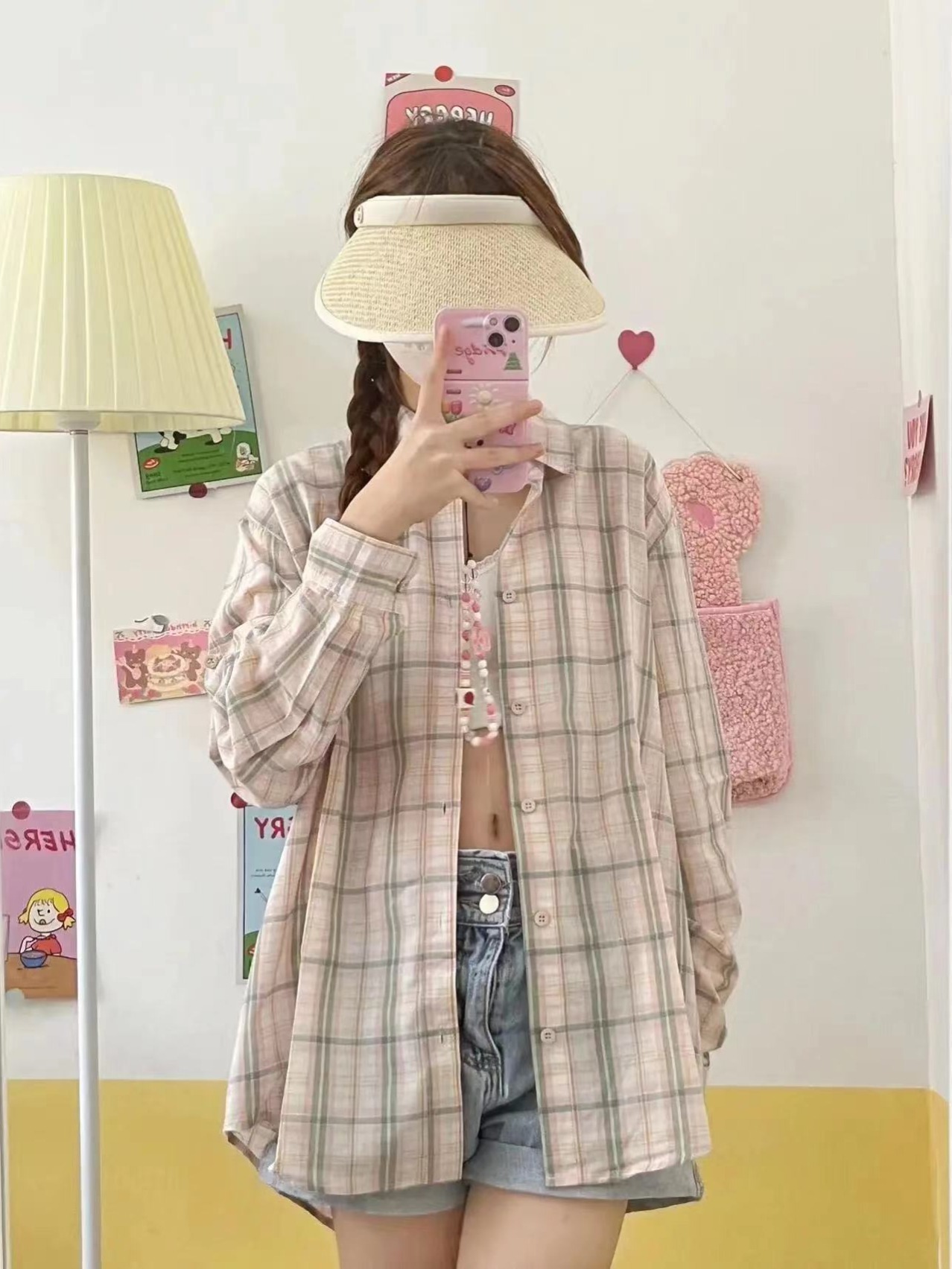 2024 new plaid shirt jacket for women spring and summer niche design loose lazy style sun protection shirt top