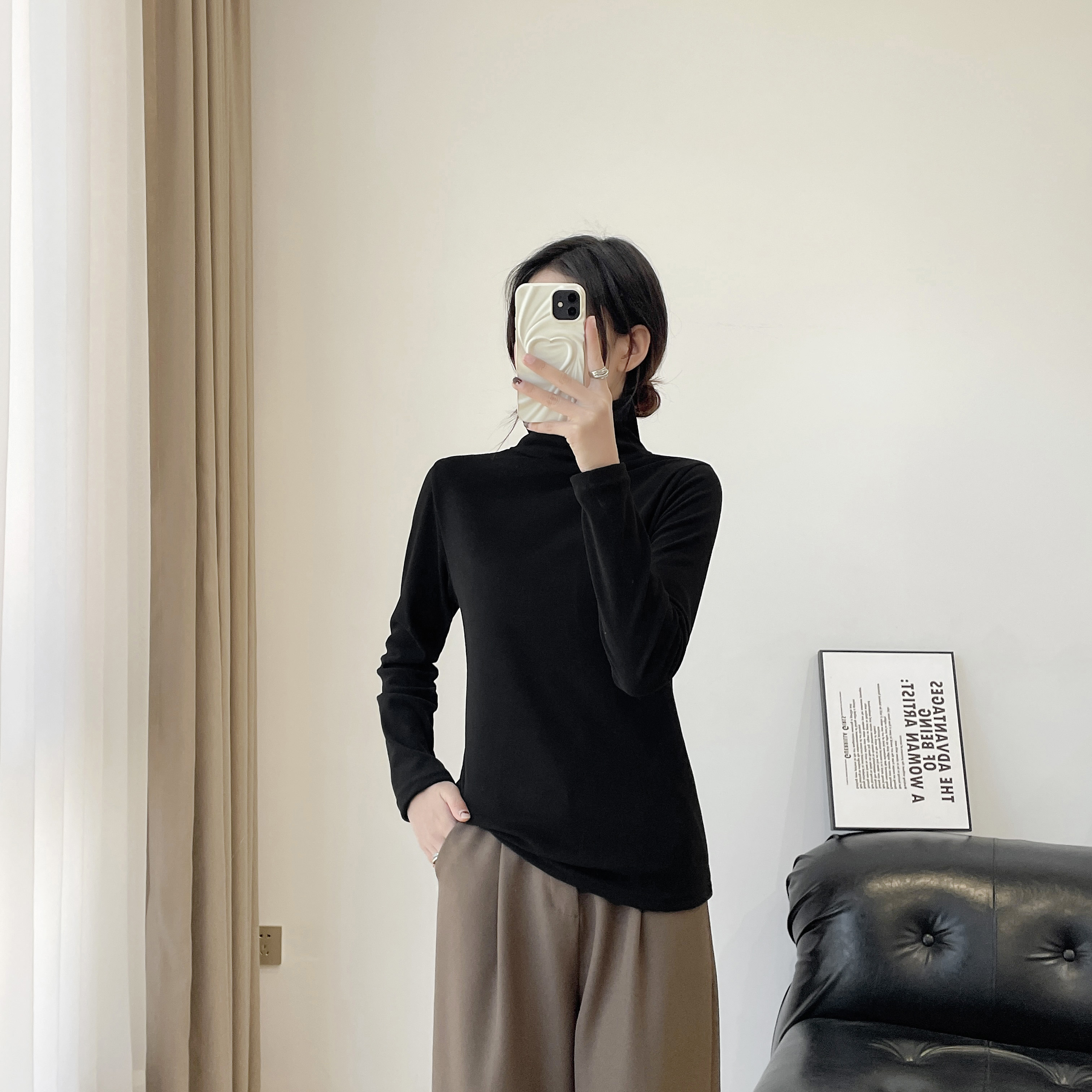 Real shot of half turtleneck bottoming shirt for women  new style plus velvet and thickened German velvet solid color inner long-sleeved top sweater