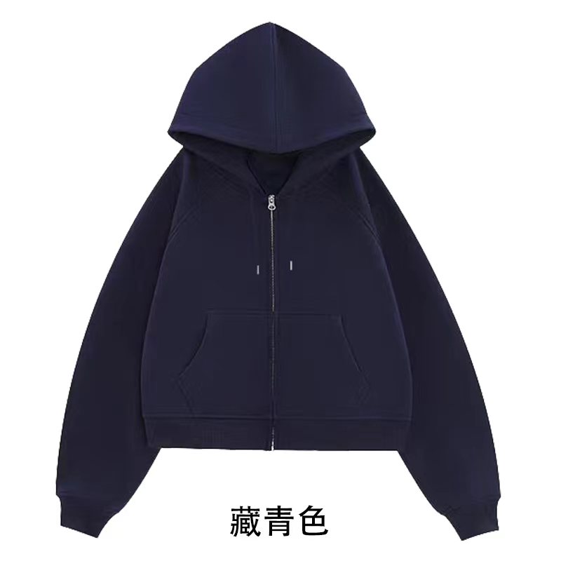 100% cotton surface Chinese cotton wool composite milk silk 320g short zipper thin sweatshirt women's blank version jacket