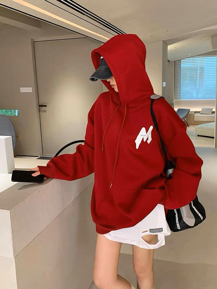 CVC Huamian American retro design niche letter hooded sweatshirt for women high street couple loose top jacket